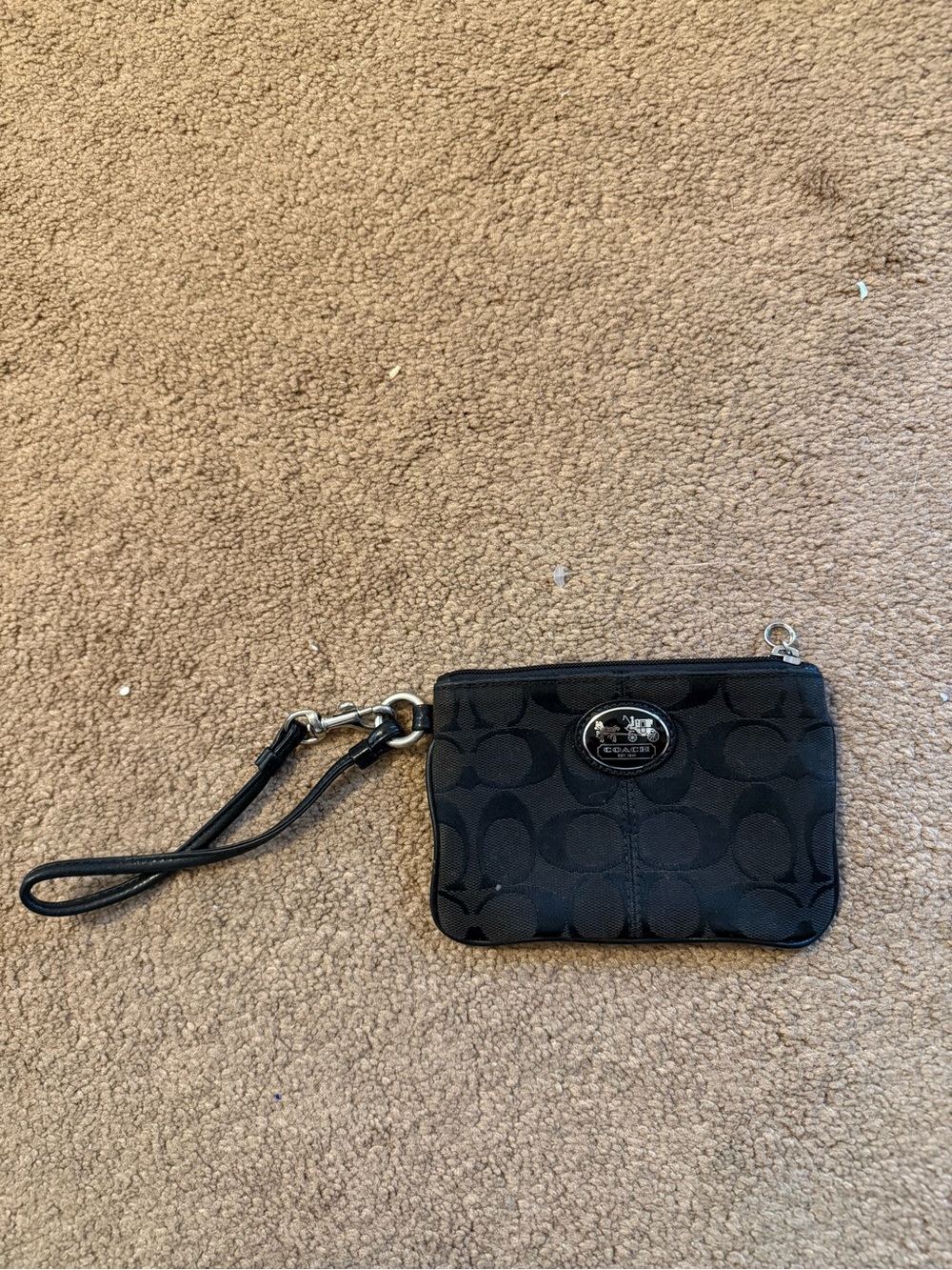 Coach Black Signature Wristlet Pouch with Logo Plaque